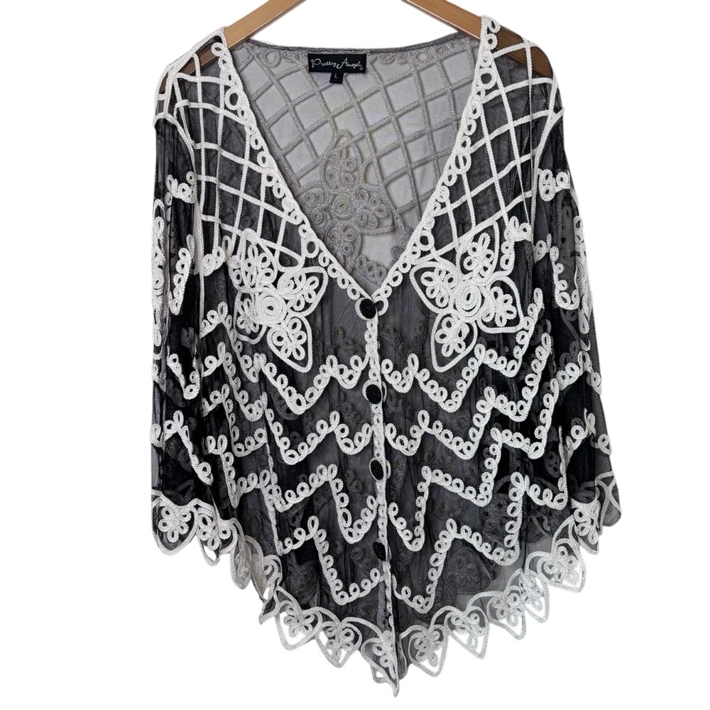Pretty Angel‎ embroidered lace kimono cardigan L boho artwear